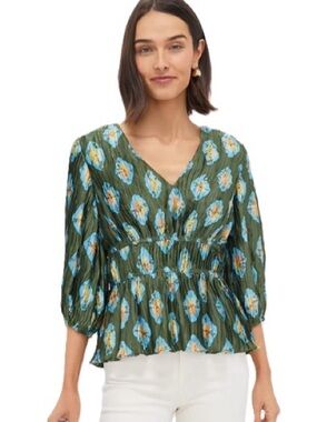 Tuckernuck Olive Green V-Neck Floral Peplum Blouse